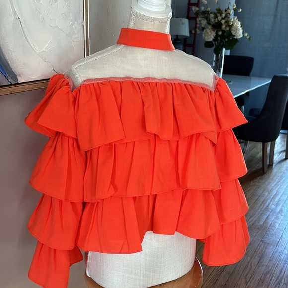 Tops - Orange 🍊 Ruffled Off-Shoulder Top